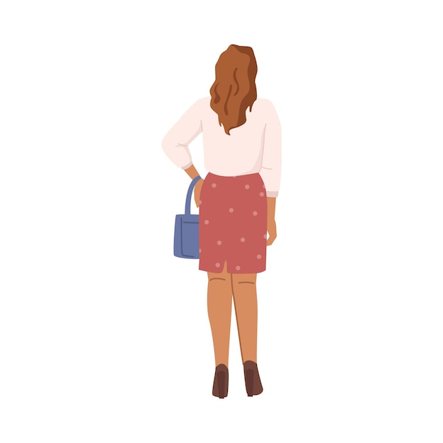 Young woman view from back cartoon character