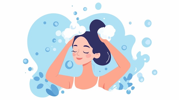 Young Woman Washing Hair Beauty and Haircare Concept