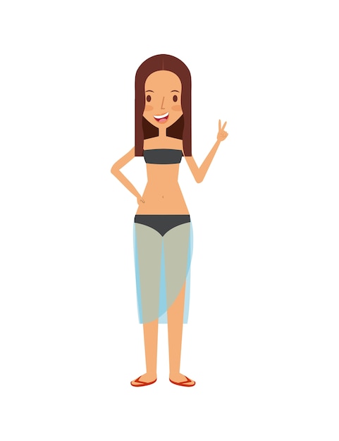 young woman wearing bikini cartoon icon 