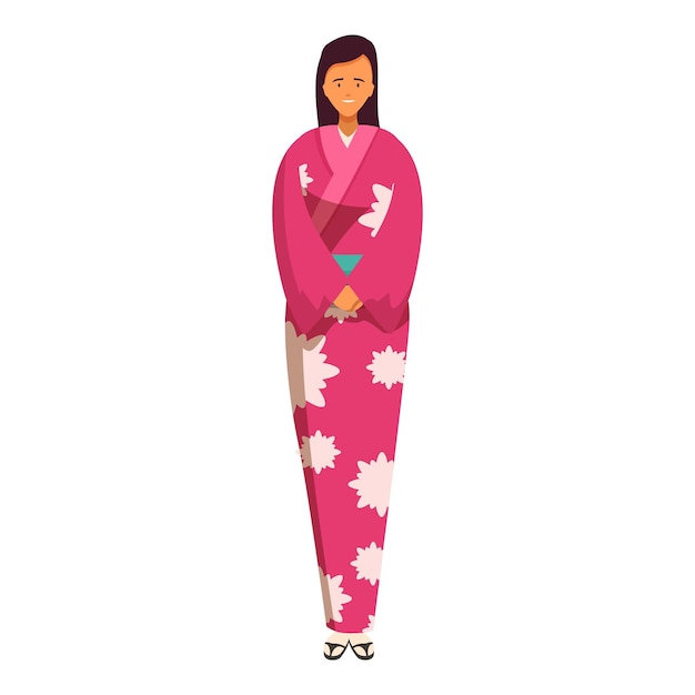 Vector young woman wearing traditional japanese kimono is smiling