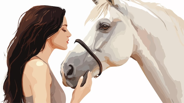 Young Woman and White Horse Gaze at Each Other in a Serene Moment