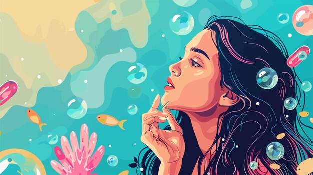 Vector young woman with fish oil on color background vector