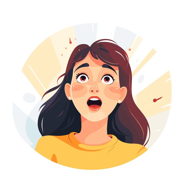 Vector young woman with happy surprised face vector illustrations on white background