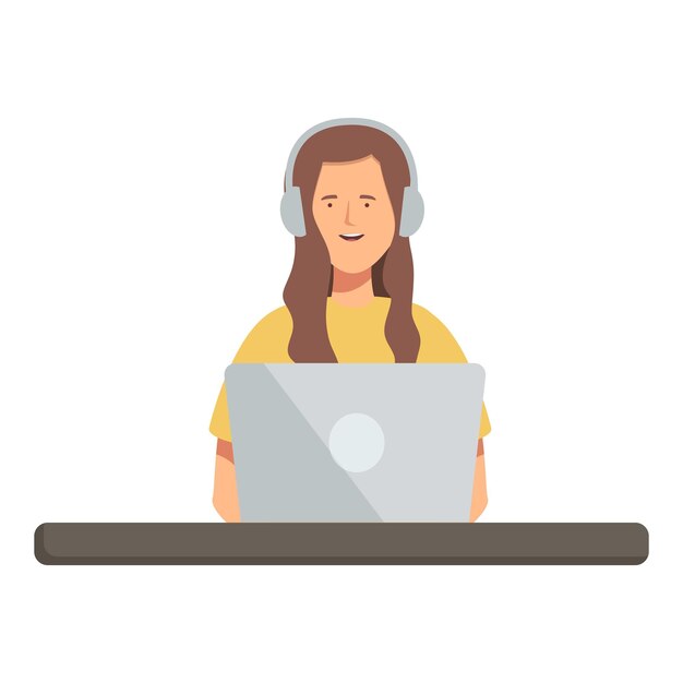 Young woman with headphones using laptop