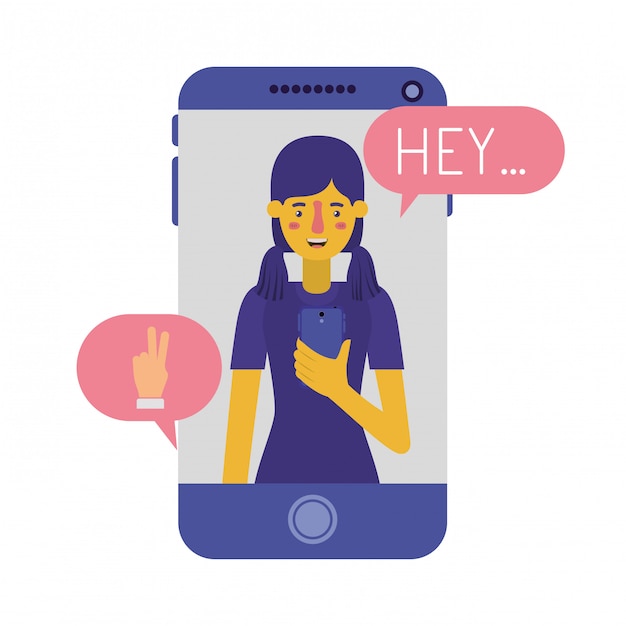 young woman with smartphone and speech bubble