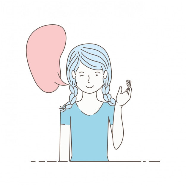 Young woman with speech bubble avatar character