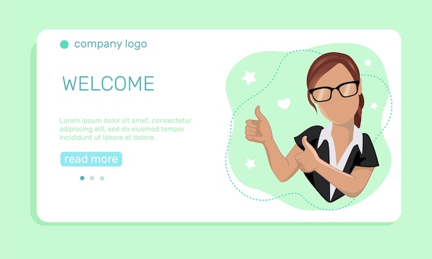 A young  woman with thumbs up gesture on light green background  Landing page template