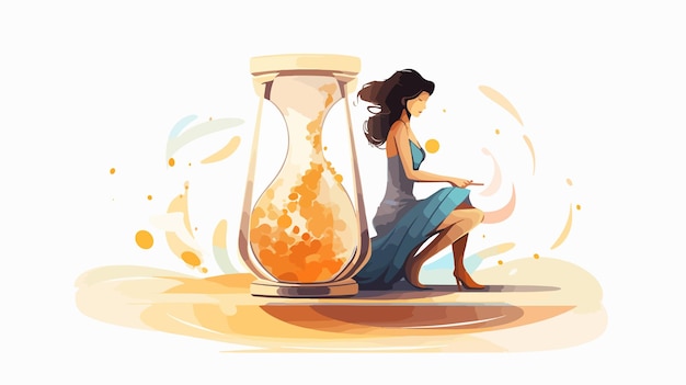 Young Woman Working in Hourglass Cartoon Vector