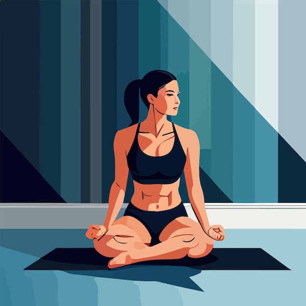 Vector young woman working out doing exercises at home on floor in healthy daily life concept vector