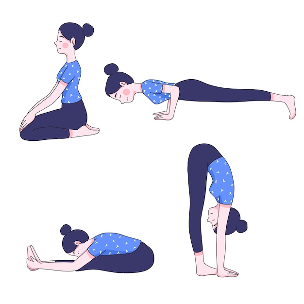 Young woman in yoga positions collection