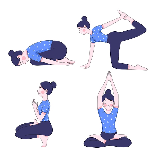 Young woman in yoga positions collection