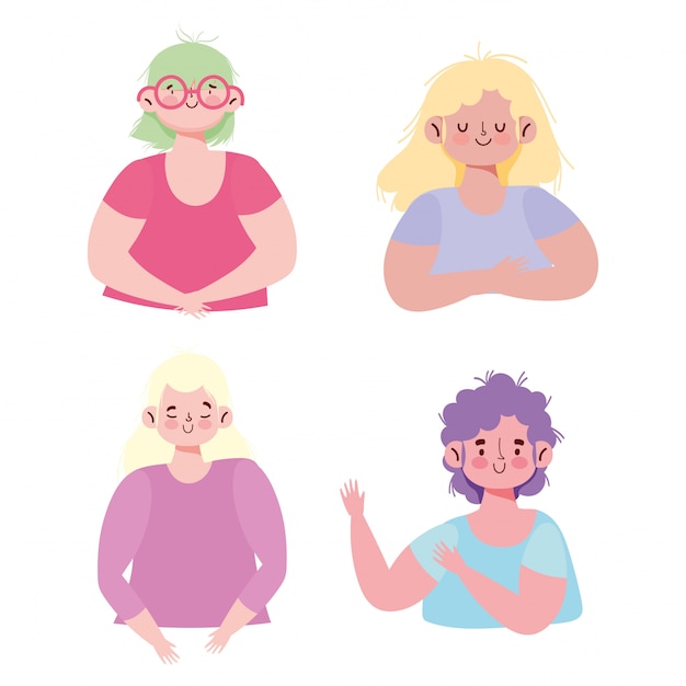 Young women group cartoon character avatar icons