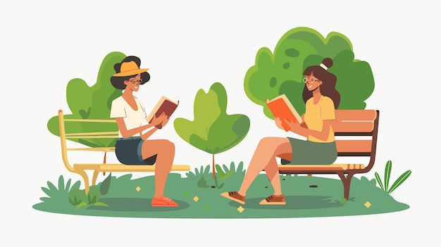 Young Women Reading Book in Summer Park