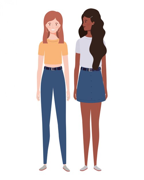 Young women standing on white