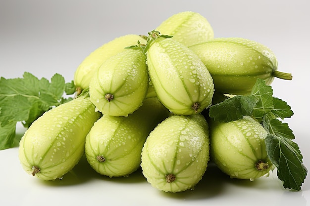 young zucchini with yellow inflorescence on a white background isolate