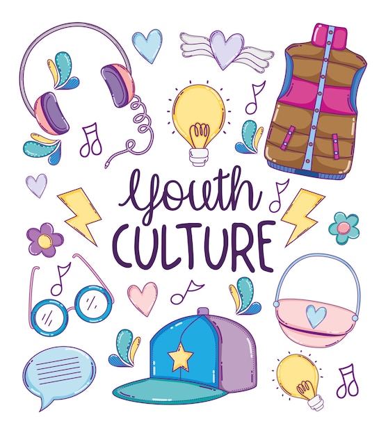 Youth culture set of cartoons 