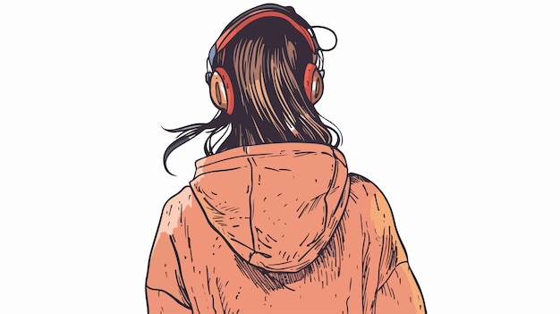 Youthful Girl in Casual Attire Enjoying Music with Headphones