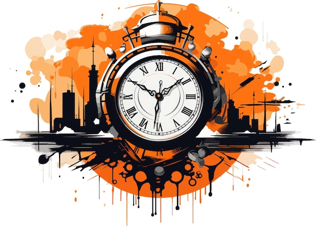 Vector youthful modern black and orange clock with an arrow a creative tattoo design