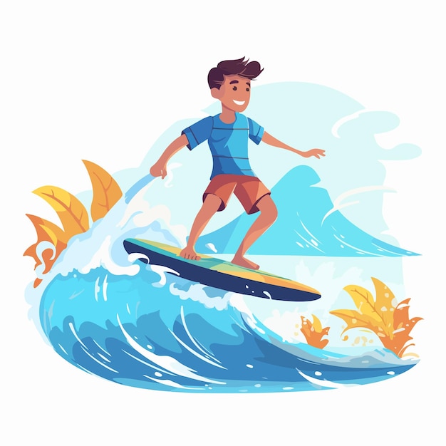 Youthful Surfer Kid Enjoying Riding Surfboard on Ocean Wave