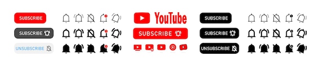 YouTube icon set Subscribe button and notification bell Social media concept Vector Zaporizhzhia Ukraine December 14 2021