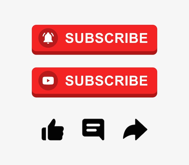 youtube subscribe button with bell icon and social media notification icons like comment share icon