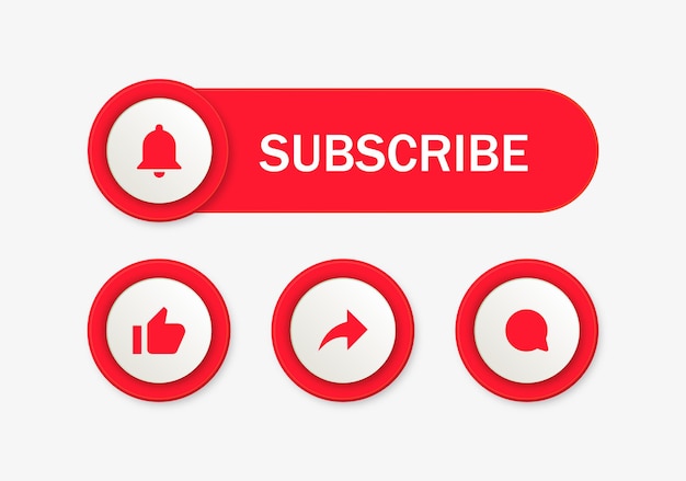 Youtube subscribe button with notification icons like comment share icon for social media reaction