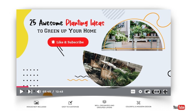 YouTube thumbnail for Home Gardening template Premium Vector