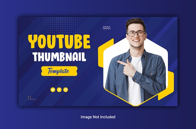 A youtube thumbnail template is shown on a blue background.