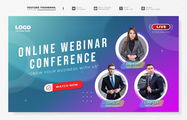 Youtube thumbnail template of online webinar conference