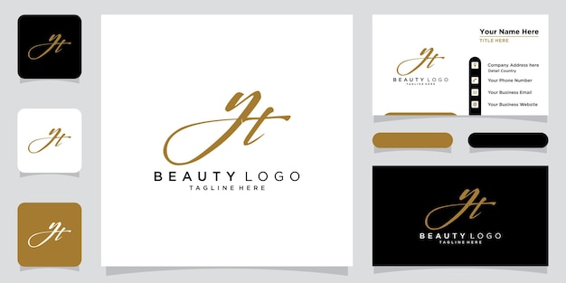 YT Initial handwriting logo vector with business card design Premium Vector