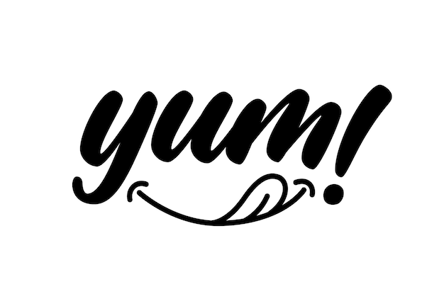 Vector yum text with emoticon.