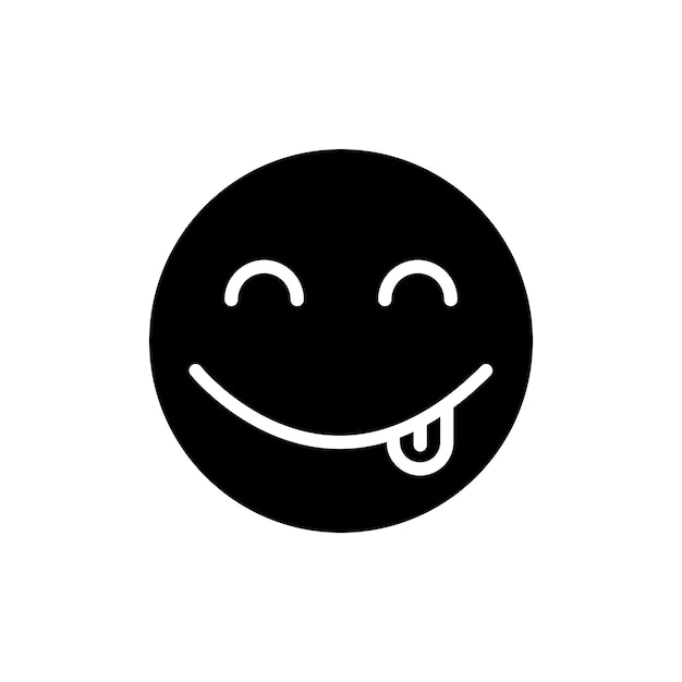 Vector yummy smile emoji icon set taste smile and hungry face vector symbol in a black filled and outlined style flavor of joy sign