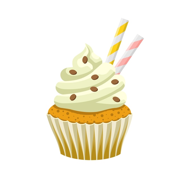 Yummy sweet cupcake with cream color vector illustration