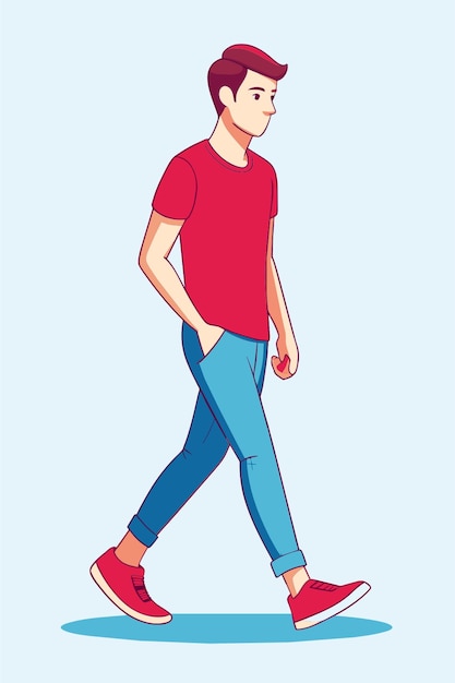 yung man walk on fill background vector illustration