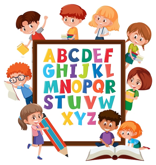 A-Z Alphabet board with many kids doing different activities