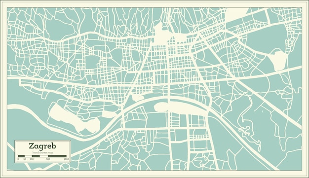 Zagreb Croatia City Map in Black and White Color in Retro Style Isolated on White Outline Map