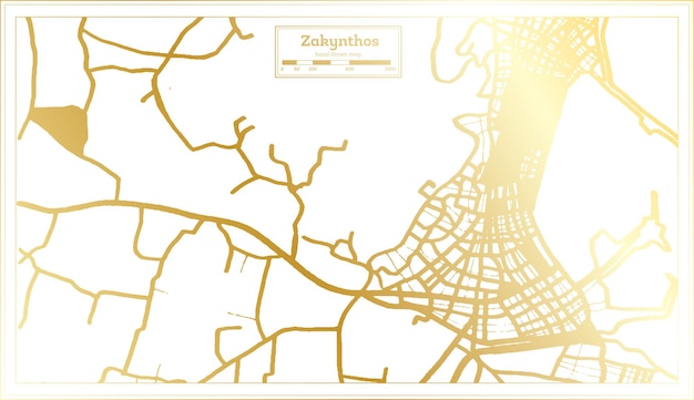 Zakynthos Greece City Map in Retro Style in Golden Color Outline Map