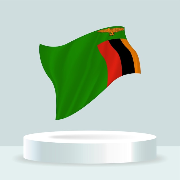 Zambia flag 3d rendering of the flag displayed on the stand Waving flag in modern pastel colors