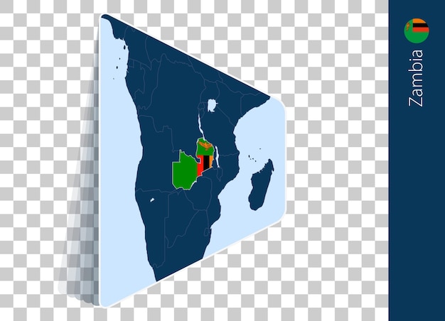 Vector zambia map and flag on transparent background