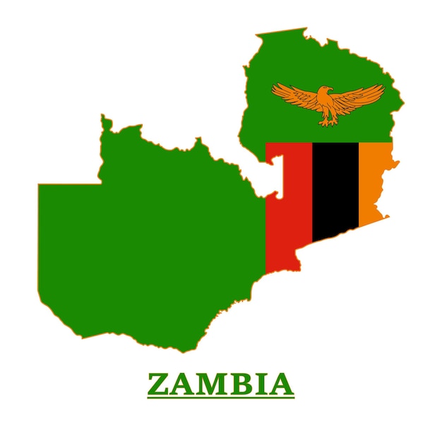 Zambia National Flag Map Design, Illustration Of Zambia Country Flag Inside The Map