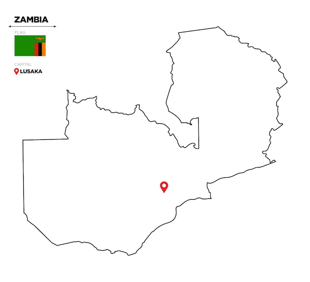 Zambia political map with capital city Lusaka national flag and borders african country