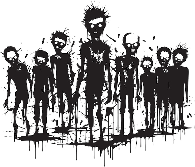 Zany Zombie Zest Doodle Zombies Group Vector Logo Creepy Crowd Doodle Zombies Design Element