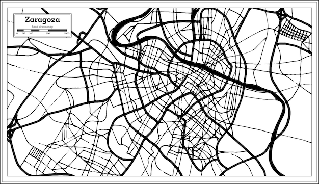 Zaragoza Spain City Map in Retro Style. Outline Map. Vector Illustration.