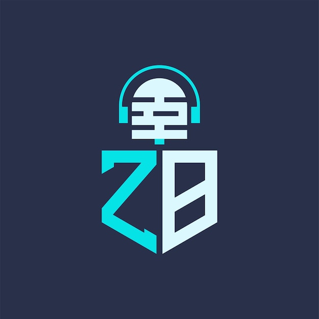 ZB Microphone Logo Design for Audio Music and Podcast Branding Letter ZB Logo Professional Vector Illustration for Creative Industries