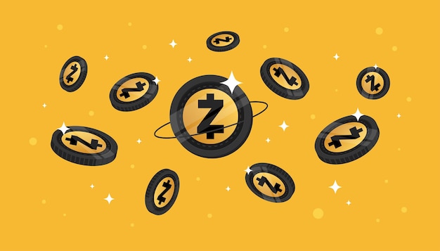 Zcash ZEC coins falling from the sky ZEC cryptocurrency concept banner background