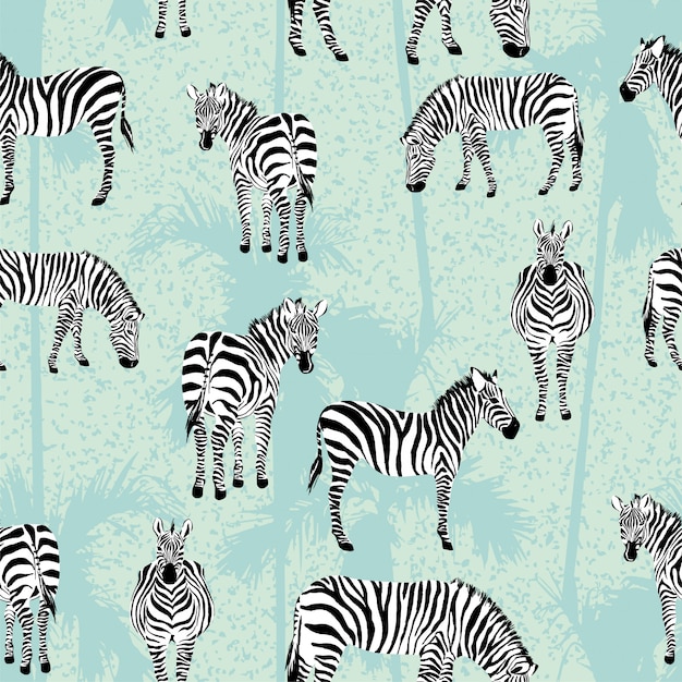 Zebra blue palm seamless pattern