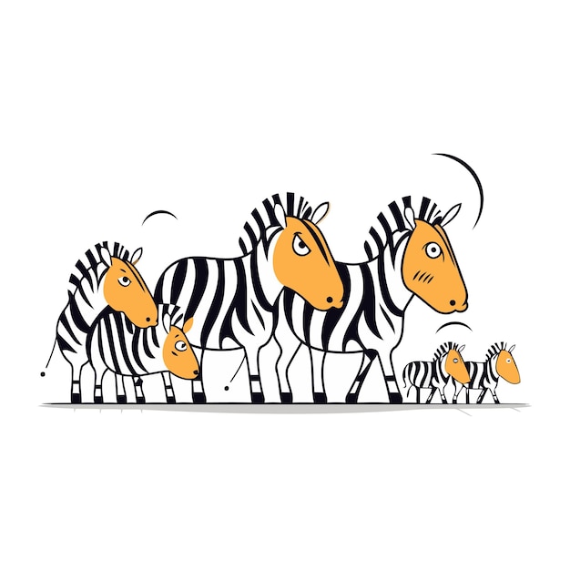 Zebra family Hand drawn vector illustration in doodle style