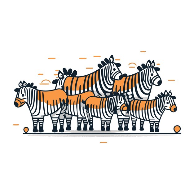 Zebra family Vector illustration in flat style Isolated on white background