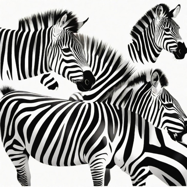 Zebra stripes cartoon vector set White background isolated