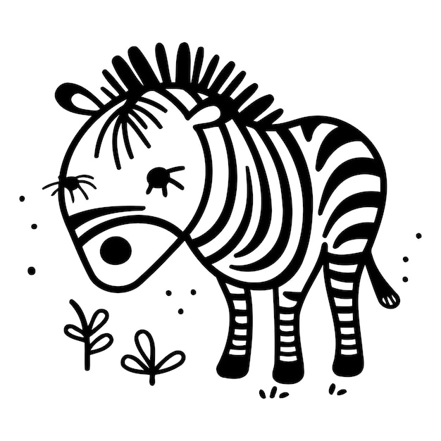 Vector zebra vector illustration in doodle style on white background